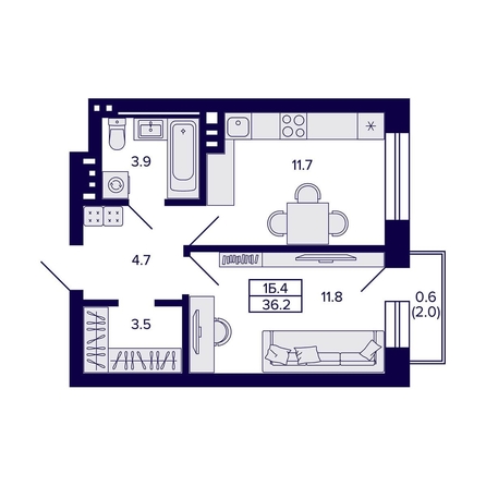 
  Продается 1-комн. квартира 36.2 м², в ЖК Сподвижники, дом 1. Фото 1.