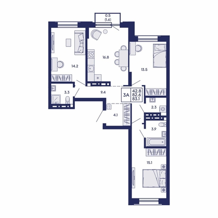 
  Продается 3-комн. квартира 83.1 м², в ЖК Сила леса, корп 1. Фото 1.