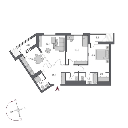 
  Продается 3-комн. квартира 93.4 м², в ЖК Беринг, дом 2. Фото 8.