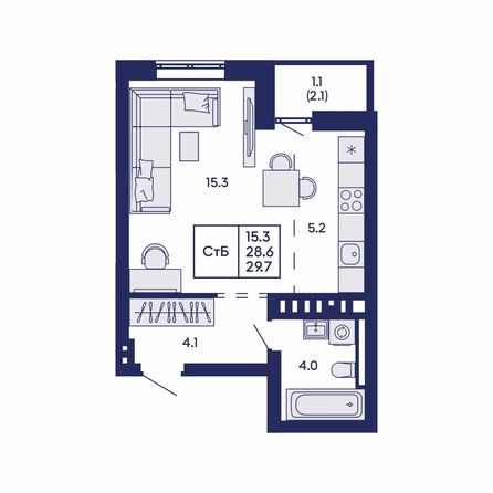 
  Продается студия 29.7 м², в ЖК Горизонт, дом 2. Фото 1.