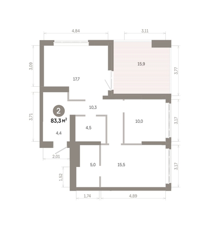 
  Продается 2-комн. квартира 83.32 м², в  Квартал Молодость, дом 1. Фото 1.