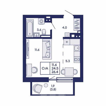 
  Продается студия 26.4 м², в ЖК Горизонт, дом 2. Фото 1.