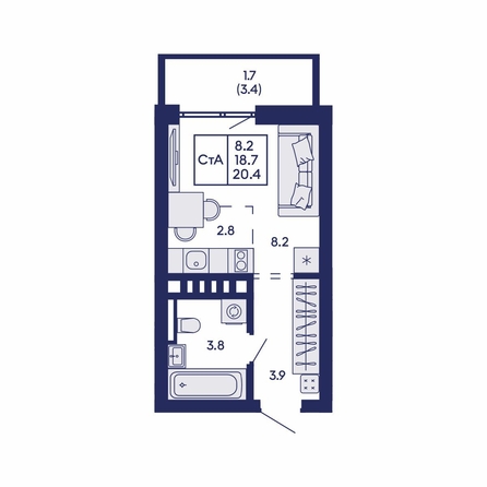 
  Продается студия 20.4 м², в ЖК Горизонт, дом 2. Фото 1.