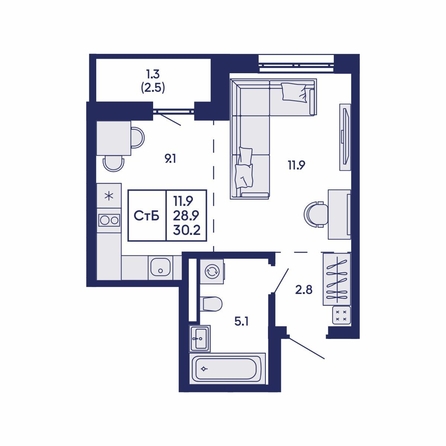 
  Продается студия 30.2 м², в ЖК Горизонт, дом 2. Фото 2.