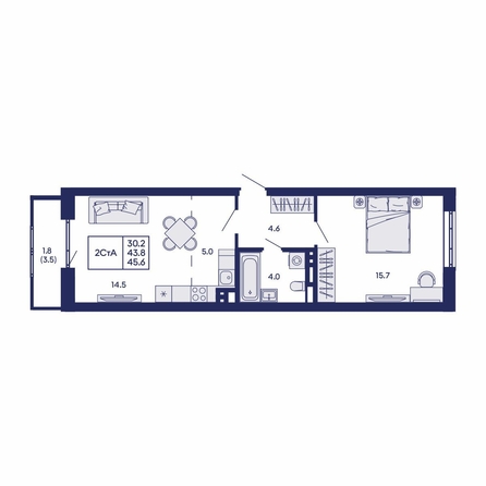 
  Продается 2-комн. квартира 45.6 м², в ЖК Горизонт, дом 2. Фото 1.