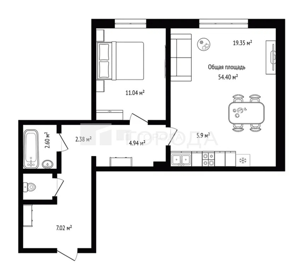 
  Продается 2-комн. квартира 54 м². Фото 1.