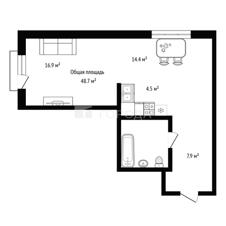 
  Продается 2-комн. квартира 48.7 м², в ЖК Тайм Сквер. Фото 33.