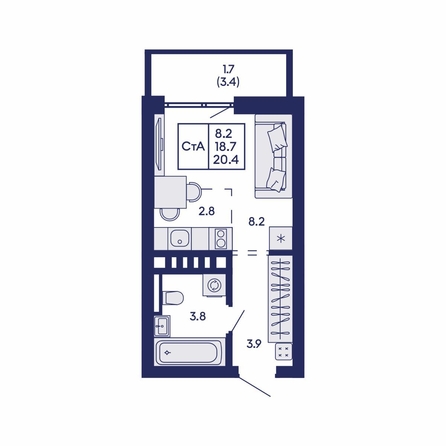 
  Продается студия 20.4 м², в ЖК Горизонт, дом 2. Фото 1.