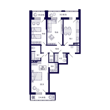 
  Продается 3-комн. квартира 99.4 м², в ЖК Грандо. Фото 1.