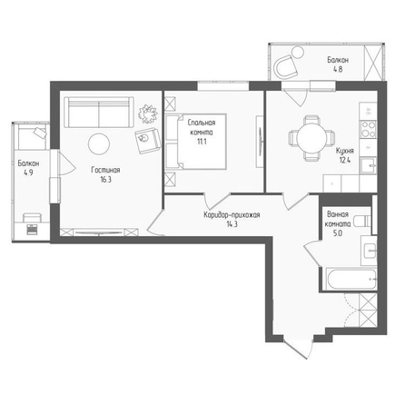 
  Продается 2-комн. квартира 62 м², в ЖК Тетрис, корпус 1. Фото 1.