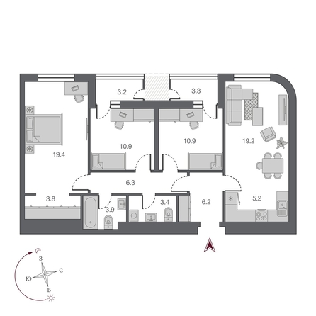 
  Продается 4-комн. квартира 94.2 м², в ЖК Беринг, дом 2. Фото 8.