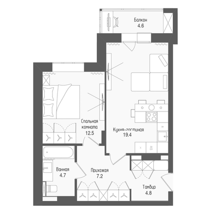 
  Продается 2-комн. квартира 50.3 м², в ЖК Тетрис, корпус 2. Фото 1.