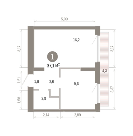 
  Продается 1-комн. квартира 37.14 м², в ЖК Пшеница, 6.1. Фото 1.