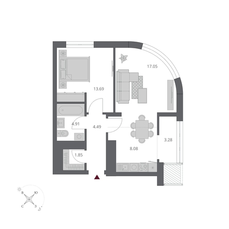 
  Продается 2-комн. квартира 52.63 м², в ЖК Беринг, дом 3. Фото 1.