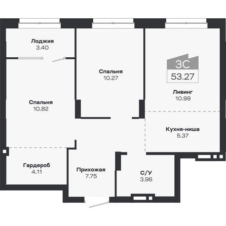 
  Продается 3-комн. квартира 53.27 м², в ЖК Базилик, дом 2. Фото 1.