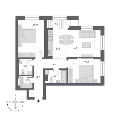 
  Продается 3-комн. квартира 74.6 м², в ЖК ОСКАР, дом 1. Фото 1.