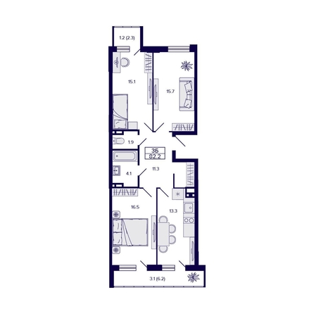 
  Продается 3-комн. квартира 82.2 м², в ЖК Горизонт, дом 1. Фото 1.