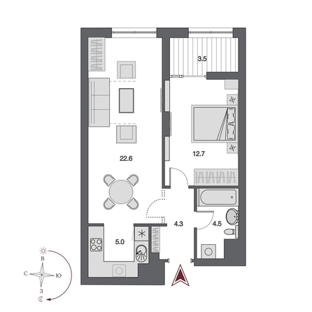 
  Продается 2-комн. квартира 50.35 м², в  Дом Нобель. Фото 7.