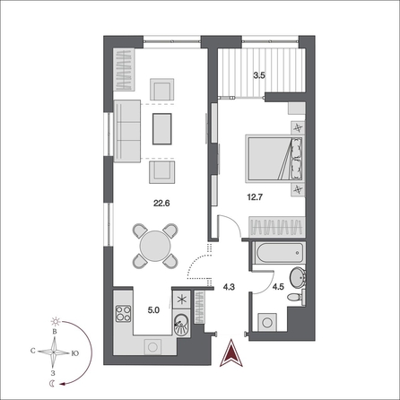 
  Продается 2-комн. квартира 50.65 м², в  Дом Нобель. Фото 2.