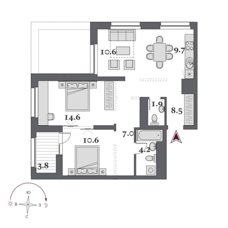 
  Продается 2-комн. квартира 55.85 м², в  Дом Нобель. Фото 2.