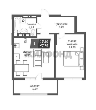 
  Продается 2-комн. квартира 48.2 м². Фото 1.