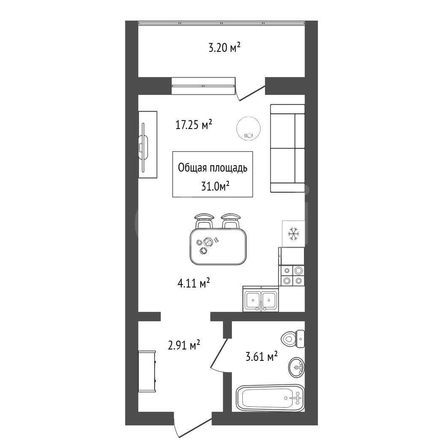 
  Продается студия 31 м². Фото 24.