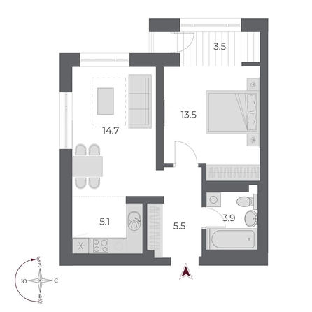 
  Продается 2-комн. квартира 46.2 м², в ЖК ОСКАР, дом 1. Фото 1.