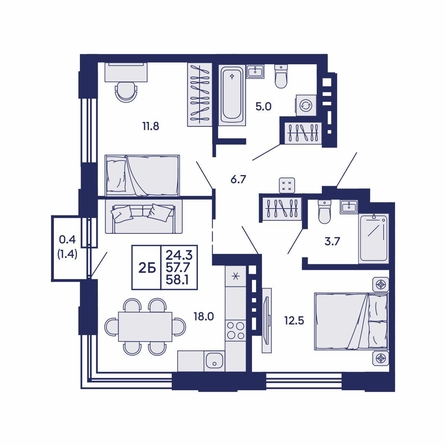 
  Продается 2-комн. квартира 58.1 м², в ЖК Сила леса, корп 2. Фото 1.