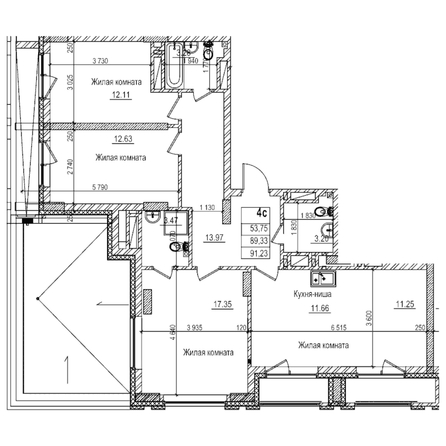 
  Продается 2-комн. квартира 89.3 м², в ЖК Чернышевский, корп 3.3. Фото 1.
