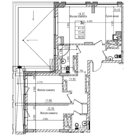 
  Продается 2-комн. квартира 71.7 м², в ЖК Чернышевский, корп 3.3. Фото 1.