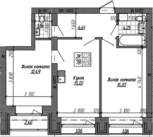 
  Продается 2-комн. квартира 55.48 м², в ЖК Комсомольский проспект, дом 2. Фото 1.