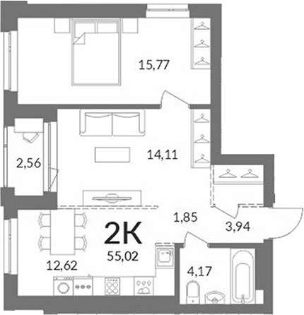 
  Продается 2-комн. квартира 52.46 м², в ЖК Горская Лагуна. Фото 1.