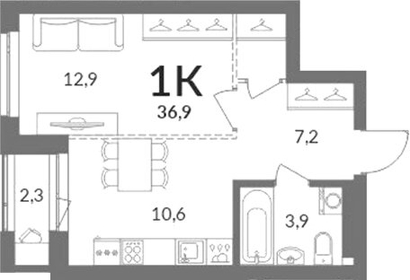 
  Продается 1-комн. квартира 35.75 м², в ЖК Горская Лагуна. Фото 1.