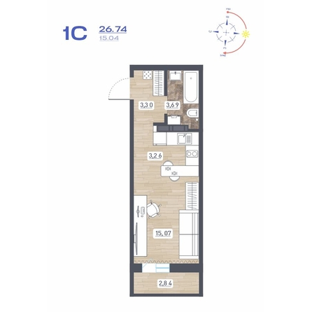 
  Продается студия 26.74 м², в ЖК Радуга Сибири, дом 10. Фото 1.