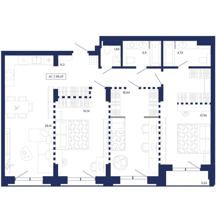 
  Продается 3-комн. квартира 99.47 м², в ЖК Юнити Центр. Фото 1.