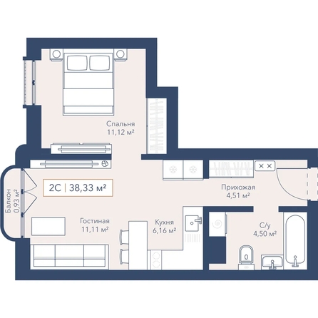 
  Продается 1-комн. квартира 38.33 м², в ЖК Виларт, дом 2. Фото 1.