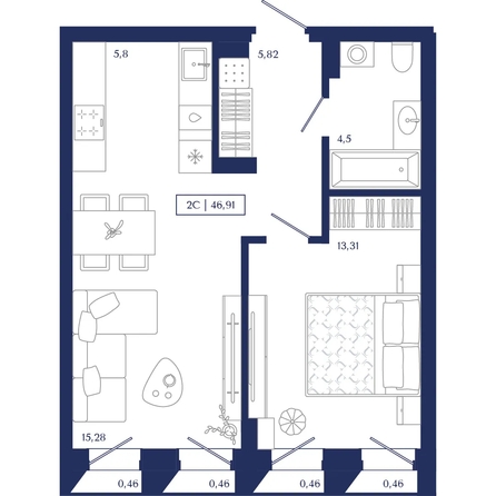 
  Продается 1-комн. квартира 46.91 м², в ЖК Юнити Центр. Фото 1.