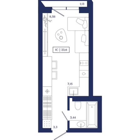 
  Продается студия 23.6 м², в ЖК Юнити Центр. Фото 1.