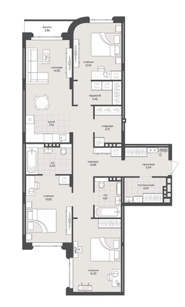 
  Продается 3-комн. квартира 116.96 м², в ЖК Новый Кедровый, дом 2. Фото 1.