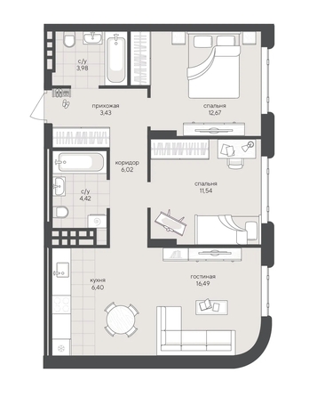 
  Продается 2-комн. квартира 64.95 м², в ЖК Новый Кедровый, дом 2. Фото 1.
