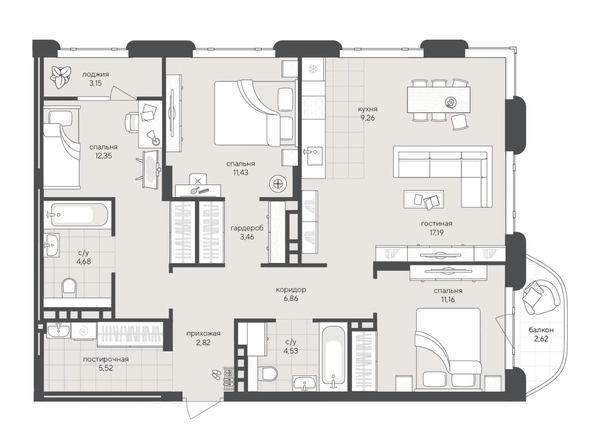 
  Продается 3-комн. квартира 95.03 м², в ЖК Новый Кедровый, дом 2. Фото 1.