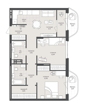 
  Продается 2-комн. квартира 72.83 м², в ЖК Новый Кедровый, дом 2. Фото 1.
