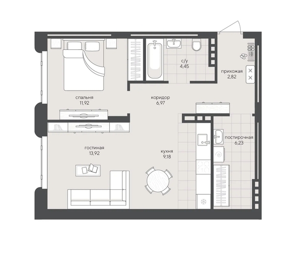 
  Продается 1-комн. квартира 55.49 м², в ЖК Новый Кедровый, дом 2. Фото 1.