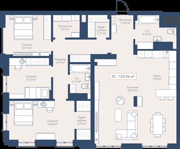 
  Продается 3-комн. квартира 125.96 м², в ЖК Виларт, дом 2. Фото 1.