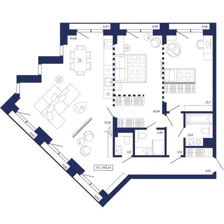 
  Продается 2-комн. квартира 102.44 м², в ЖК Юнити Центр. Фото 1.