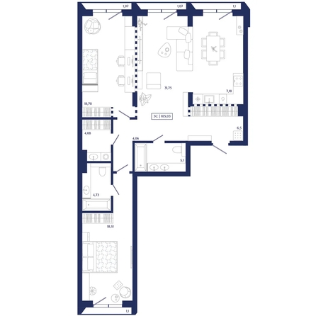 
  Продается 2-комн. квартира 105.03 м², в ЖК Юнити Центр. Фото 1.