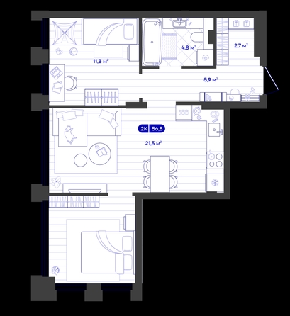 
  Продается 2-комн. квартира 56.76 м², в ЖК Баланс, 4 очередь. Фото 1.