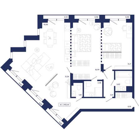 
  Продается 2-комн. квартира 102.44 м², в ЖК Юнити Центр. Фото 1.