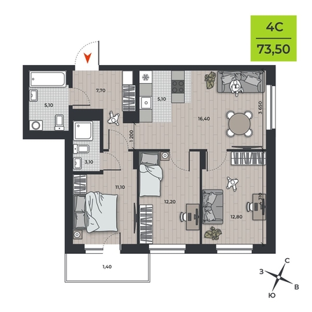 
  Продается 4-комн. квартира 73.5 м², в ЖК ДНК. Фото 1.