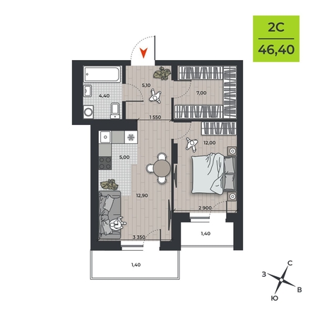 
  Продается 2-комн. квартира 46.4 м², в ЖК ДНК. Фото 1.